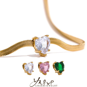 Heart CZ Snake Chain Stainless Necklace Golden Waterproof Charm