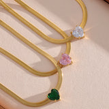 Heart CZ Snake Chain Stainless Necklace Golden Waterproof Charm