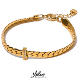 18K Plated Cuban Chain Stainless Steel Bracelet Zircon Statement Jewelry