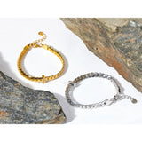 18K Plated Cuban Chain Stainless Steel Bracelet Zircon Statement Jewelry