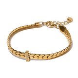 18K Plated Cuban Chain Stainless Steel Bracelet Zircon Statement Jewelry