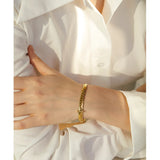 18K Plated Cuban Chain Stainless Steel Bracelet Zircon Statement Jewelry
