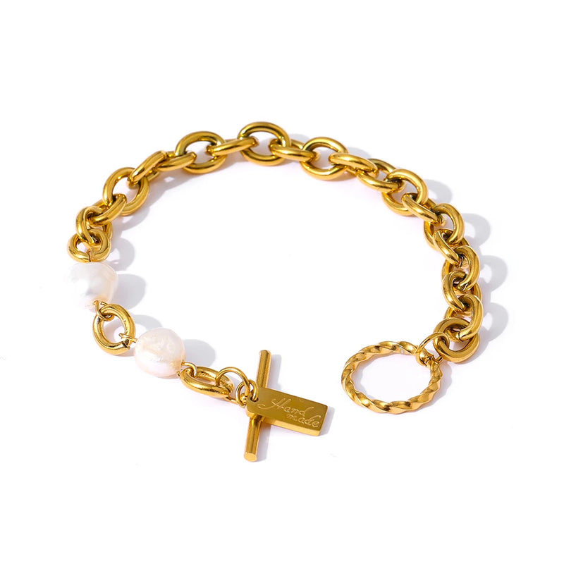 Stainless Steel Bracelet with Pearl Charm Gift