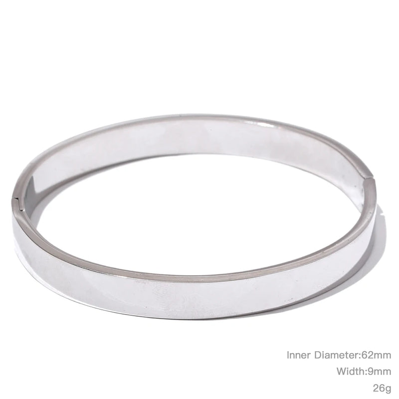 Stainless Steel Round Wide Bracelet Bangle Texture Silver Charm Jewelry