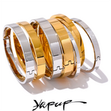 Stainless Steel Round Wide Bracelet Bangle Texture Silver Charm Jewelry