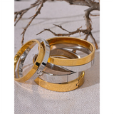 Stainless Steel Round Wide Bracelet Bangle Texture Silver Charm Jewelry