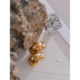 Stainless Steel Zircon Pearl C Shape Earrings