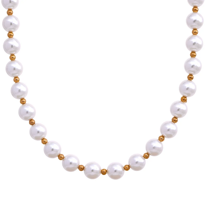 Pearls No Peeling Beads Chain Waterproof Necklace Stainless Steel