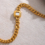 Green Crystal Thick Cuban Chain Stainless Steel Necklace