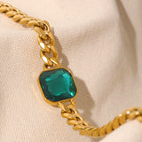 Green Crystal Thick Cuban Chain Stainless Steel Necklace