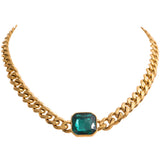 Green Crystal Thick Cuban Chain Stainless Steel Necklace