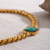 Green Crystal Thick Cuban Chain Stainless Steel Necklace