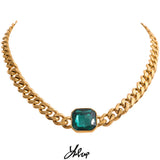 Green Crystal Thick Cuban Chain Stainless Steel Necklace