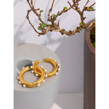 Pearls Round Huggie Earrings Stainless Steel Metal Unusual Earrings