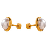 Women's 18K Gold Plated Geometric Pearl Screw-Back Stud Earrings
