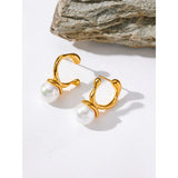 Shell Pearl Stainless Steel Golden Stud Earrings Texture Jewelry Women Gift