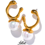 Shell Pearl Stainless Steel Golden Stud Earrings Texture Jewelry Women Gift