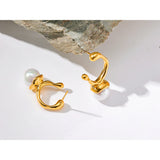 Shell Pearl Stainless Steel Golden Stud Earrings Texture Jewelry Women Gift
