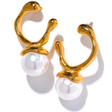 Shell Pearl Stainless Steel Golden Stud Earrings Texture Jewelry Women Gift