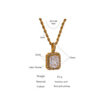 CZ Pendant Necklace Stainless Steel Rope Chain Square Collar