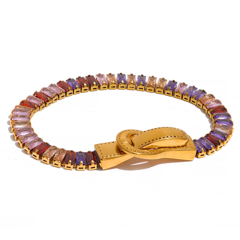Colorful CZ Stainless Steel Buckle Bracelet Bangle Bling Waterproof