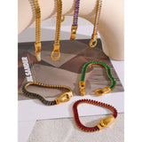 Colorful CZ Stainless Steel Buckle Bracelet Bangle Bling Waterproof