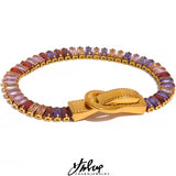 Colorful CZ Stainless Steel Buckle Bracelet Bangle Bling Waterproof