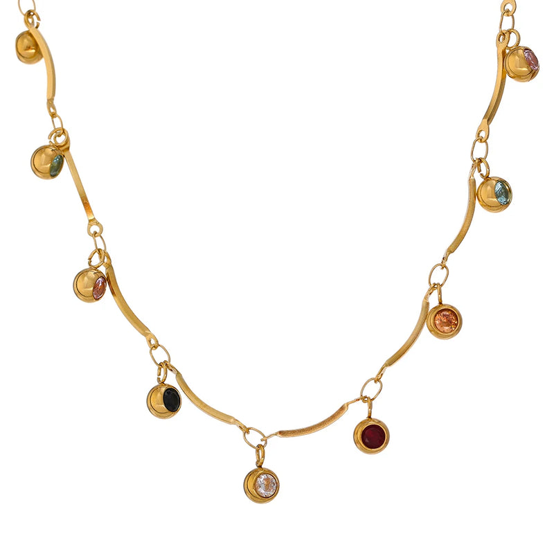 Colorful CZ Stainless Steel Collar Necklace Women's Jewelry Christmas Gift