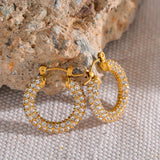 Micro CZ Stainless Steel Hoop Huggie Earrings Women
