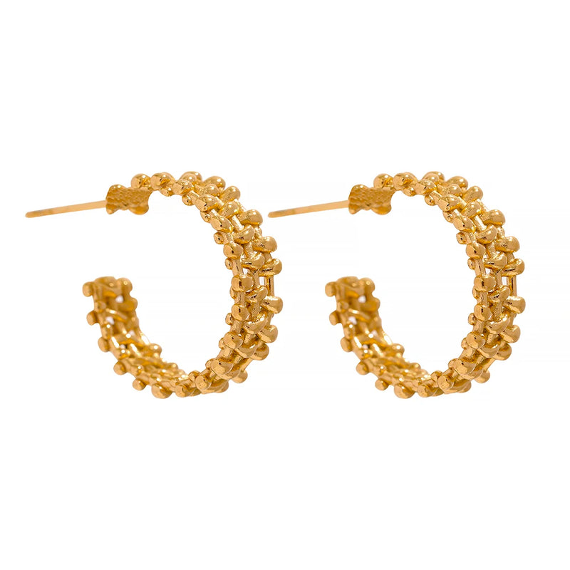 Metal Temperament Golden Hoop Earrings Stainless Steel PVD Plated