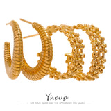 Metal Temperament Golden Hoop Earrings Stainless Steel PVD Plated