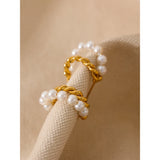 Twisted Texture Pearls Stainless Steel Hoop Earrings