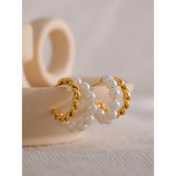 Twisted Texture Pearls Stainless Steel Hoop Earrings