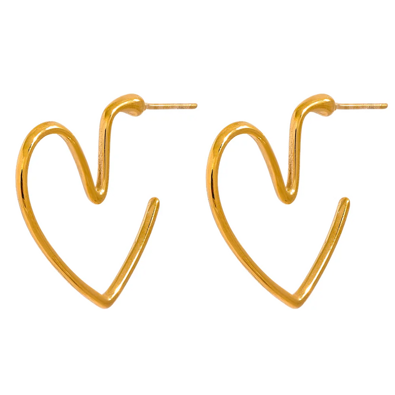 Minimalist Heart Huggie Earrings Stainless Steel Silver