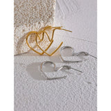 Minimalist Heart Huggie Earrings Stainless Steel Silver