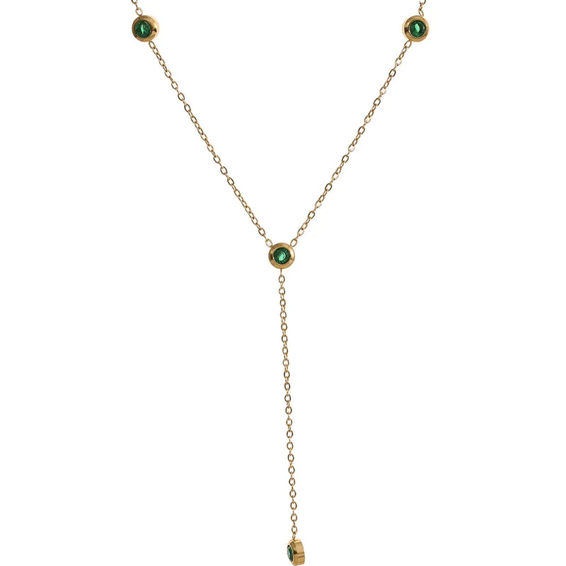 Minimalist CZ Thin Chain Bib Necklace Stainless Steel