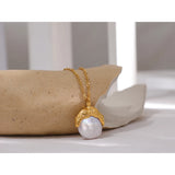 Baroque Pearls Pendant Necklace Stainless Steel Fish Tail Collar Necklace
