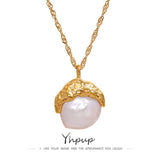 Baroque Pearls Pendant Necklace Stainless Steel Fish Tail Collar Necklace