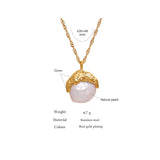 Baroque Pearls Pendant Necklace Stainless Steel Fish Tail Collar Necklace
