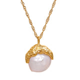 Baroque Pearls Pendant Necklace Stainless Steel Fish Tail Collar Necklace