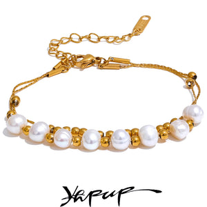Freshwater Pearls Bead Chain Stainless Steel Waterproof Bracelet