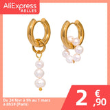 Pearl Asymmetry Dangle Earrings Stainless Steel Geometric Accessories