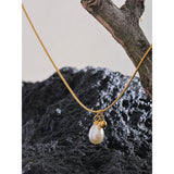 Pearl Metal Ball Pendant Necklace Stainless Steel