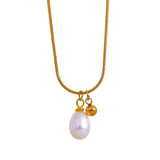 Pearl Metal Ball Pendant Necklace Stainless Steel