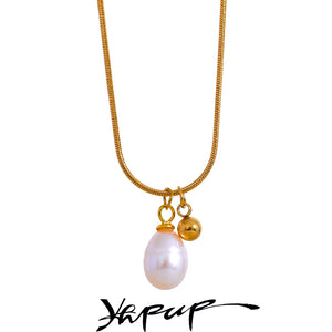 Pearl Metal Ball Pendant Necklace Stainless Steel