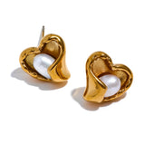 Natural Pearl Heart Stud Earrings Romantic Jewelry