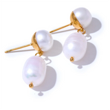 Natural Pearls Daily Drop Earrings Stainless Steel Stylish Charm Jewelry
