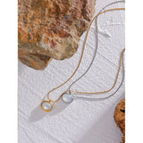Shell Oval Pendant Stainless Steel Necklace 18K PVD Plated Charm Jewelry Gift