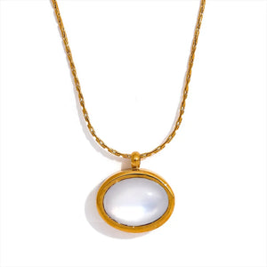 Shell Oval Pendant Stainless Steel Necklace 18K PVD Plated Charm Jewelry Gift