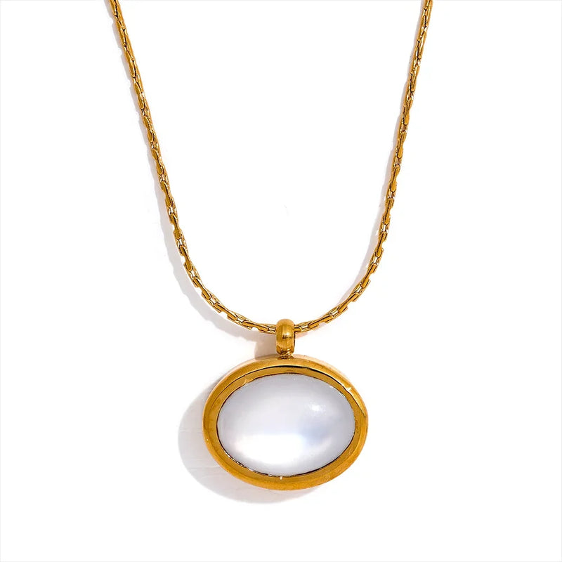 Shell Oval Pendant Stainless Steel Necklace 18K PVD Plated Charm Jewelry Gift
